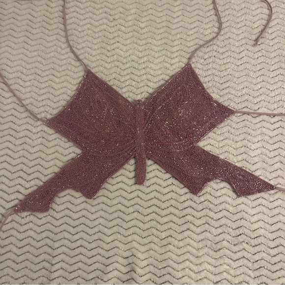 Vintage Rue Twentyone Options Purple Beaded Butterfly Y2K Halter Padded Top Sz M - Picture 6 of 7